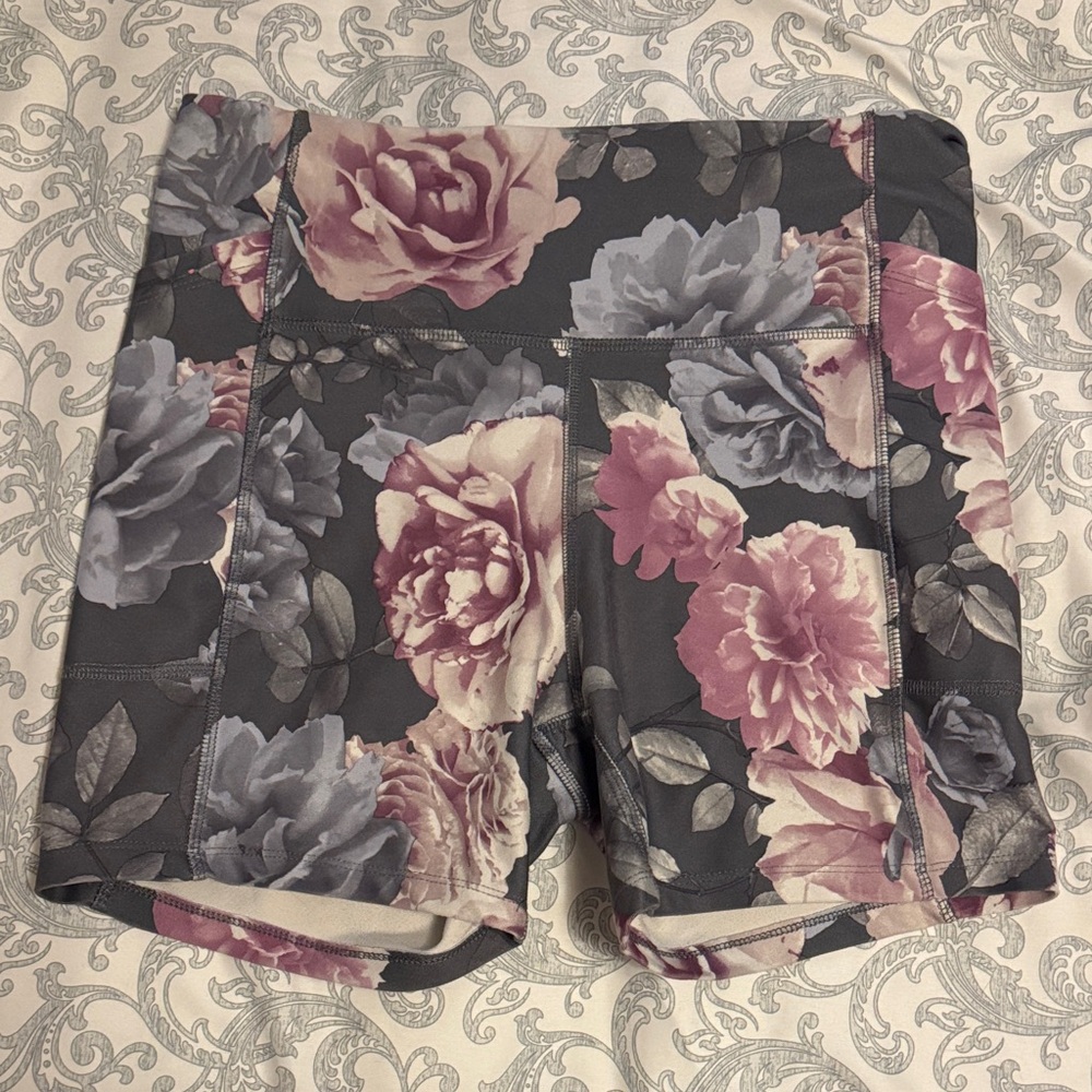 Marika Floral Bike Shorts - Pink and Gray